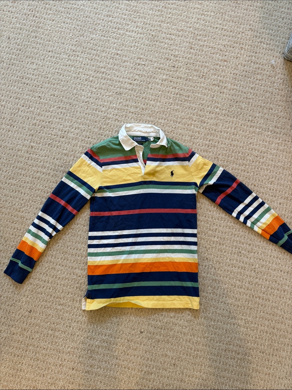Ralph Lauren Multicolor Striped Rugby Polo - Navy, Yellow, Green, Orange, White
